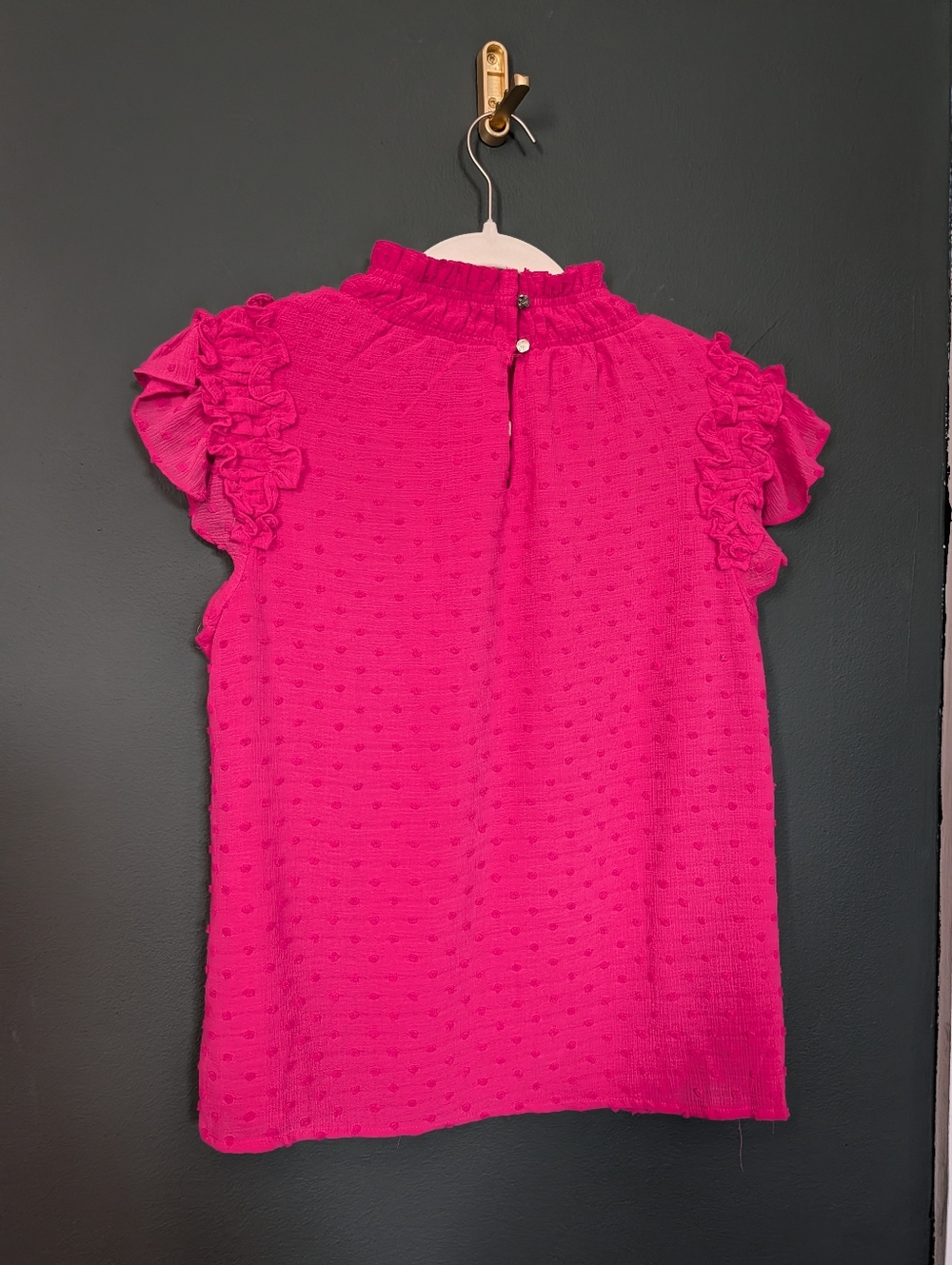 CeCe Hot Pink Ruffle Mock-Neck Sleeveless Blouse 0010 - Picture 5 of 6